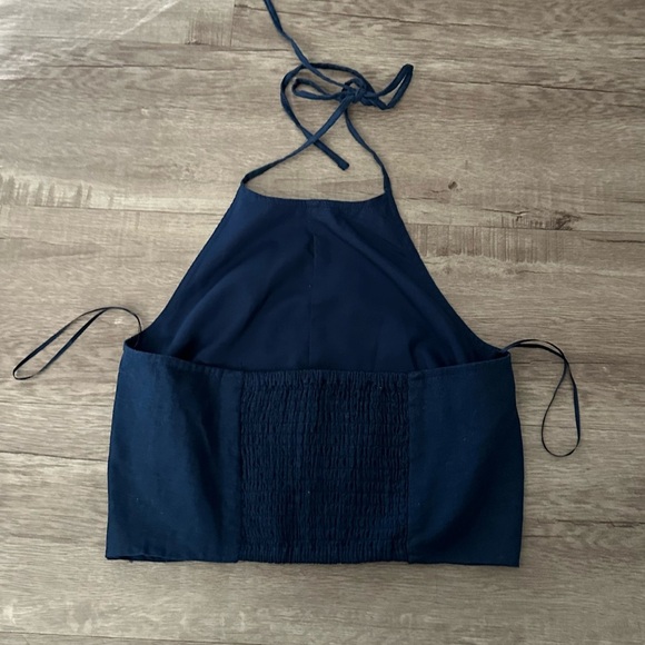 New House Of Harlow 1960 Women’s Halter Neck Crop Top Navy Blue - Picture 10 of 10
